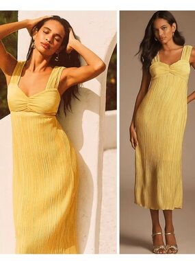 ANTHROPOLOGIE PLEATED SATIN MIDI DRESS SIZES S M L MSRP $168.00 NWT